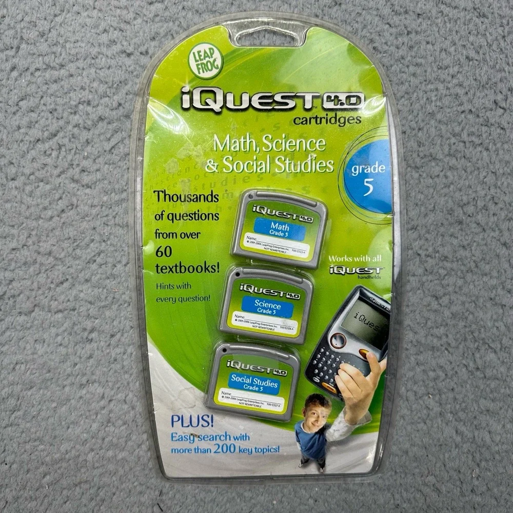 NIP LeapFrog iQuest 4.0 Set of 3 Math‎ Science Social Studies Grade 5 Cartridges